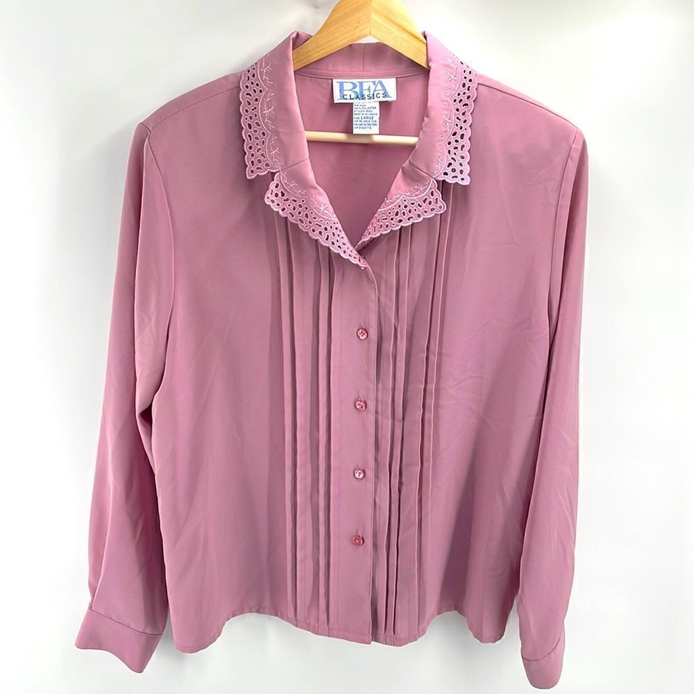 Vintage BFA Classics cutout embroidered embroidery collar mauve pin tucking EUC